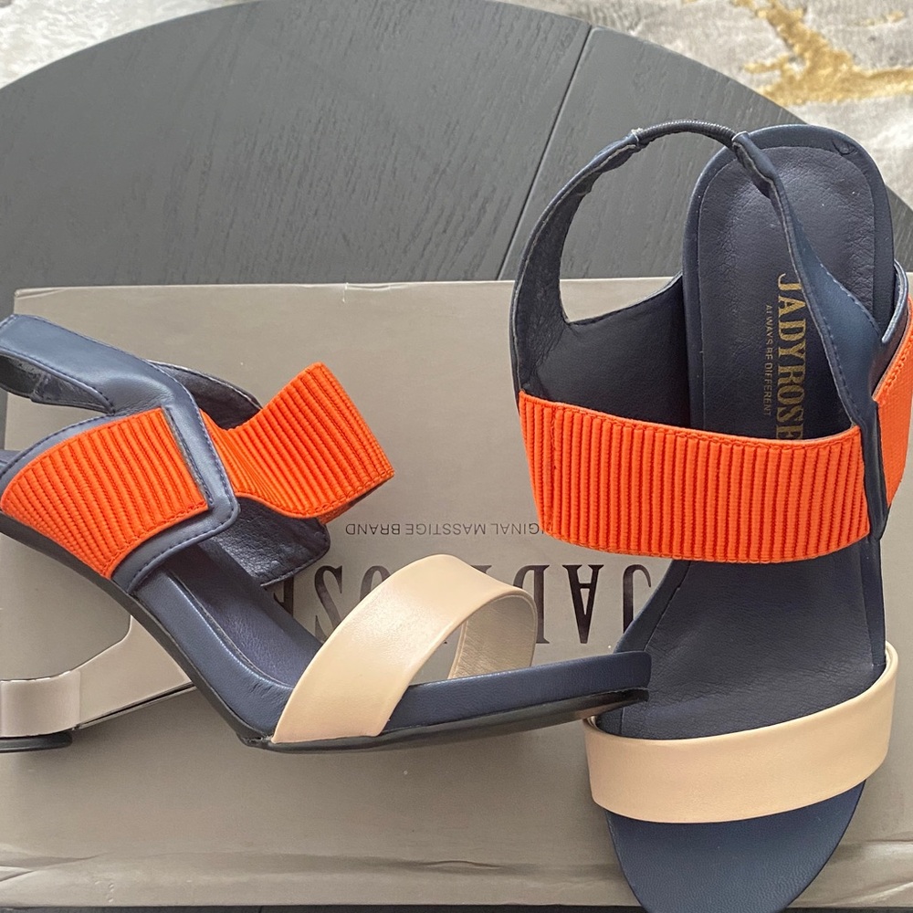 Women's Orange, Navy and Cream Sandals by JadyRose